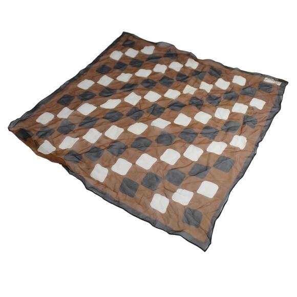 Vintage Burmel pocket square scarf 21"x 20.5" pattern brown white black SILK - Picture 1 of 6